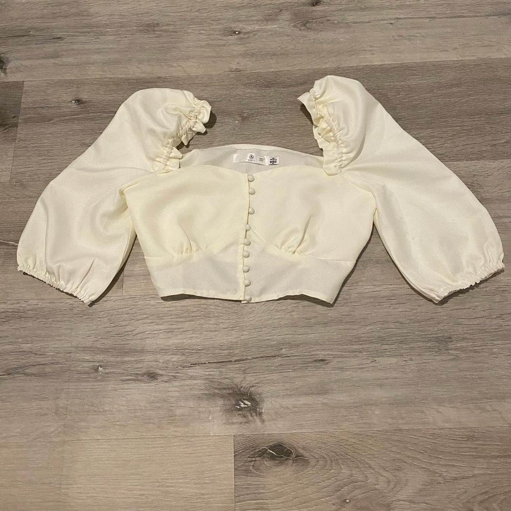 Misguided Cream Puff Sleeve Crop Top